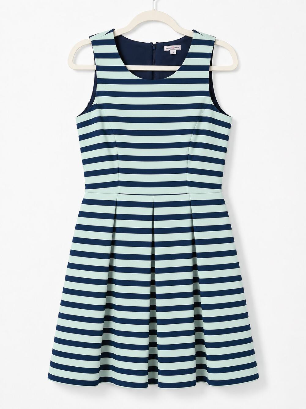 Gap Striped Sleeveless Fit & Flare Dress Pockets Preppy 8 Navy Mint